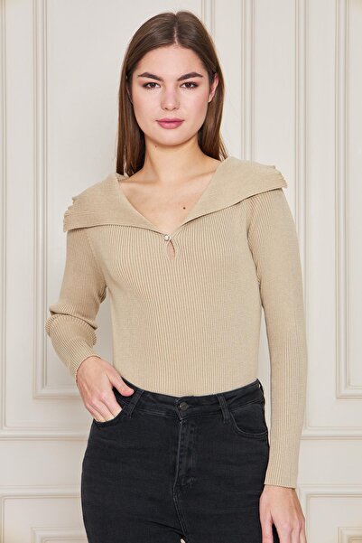 Irmak Kerekli Women's Shawl Neck Ribbed Sweater 2906