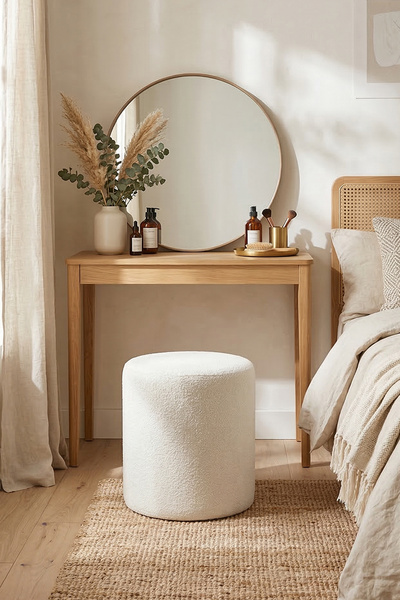 Zem Lines Puf, Teddy Kumaş Kırık Beyaz