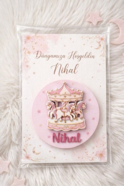 Atlıkarınca Figürlü Kabartmalı Jelatinli Bebek Mevlitlik Ahşap Magnet (20 Adet)