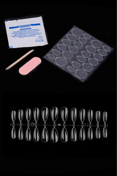 POP Beauty Oval Şeffaf Takma Tırnak Seti, 24'lü Takma Tırnak, 24' Pro Yapıştı...