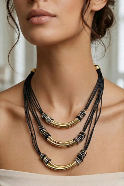 PETEK AKSESUAR DERİ İP ÇOKLU RONDELA KOLYE