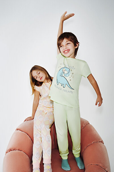 Penti Light Green Boys' Sleepasaurus Cotton 2-Piece Pajama Set