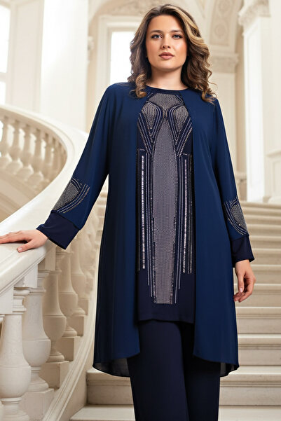 SUBU TASARIM Costum din două piese cu imprimeu de piatră, albastru bleumarin ...