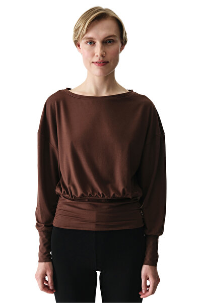 Penti Brown Boat Neck Waist Detail Modal Top