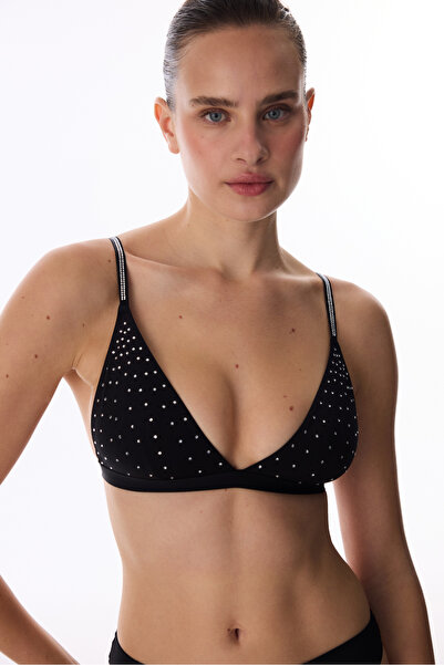 Penti Black Satin Stone Triangle Bra