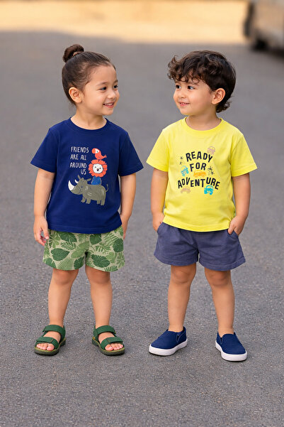 luay Unisex Cotton Blue & Yellow T-Shirt Set Pack of 2: Comfortable Kids Casu...