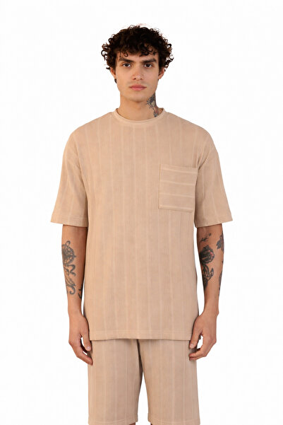 İLKCET MODA cu buzunare Fence Çizgi Detail supradimensionat Tricou