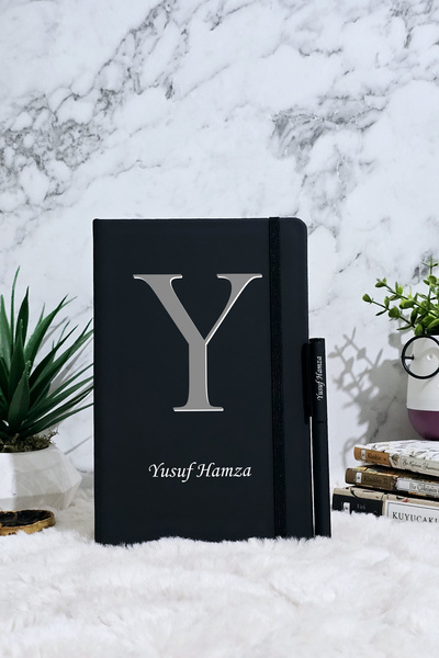 GUPSE Kişiye Özel Siyah Ajanda Erkek Model Harf Tasarımlı Kalem Hediyeli