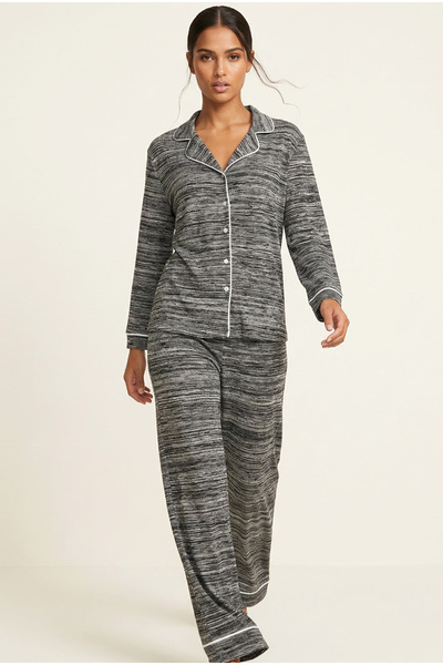 Siyah İnci Black Grey Mixed Color Soft Textured Knitwear Winter Knitted Butto...