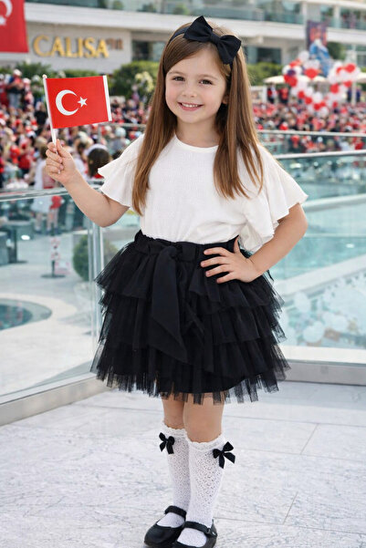CALİSA Girl's Tutu Skirt Combination - Black Layered Skirt and White Blouse, ...