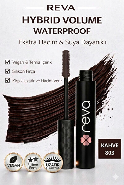 REVA Hacim Veren Hibrit Maskara - Hybrid Volume Mascara Brown - No: 803 - Veg...