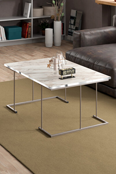 GOLDFALEZ Orta Sehpa Ve Zigon Sehpa Solo Set Gümüş Efes