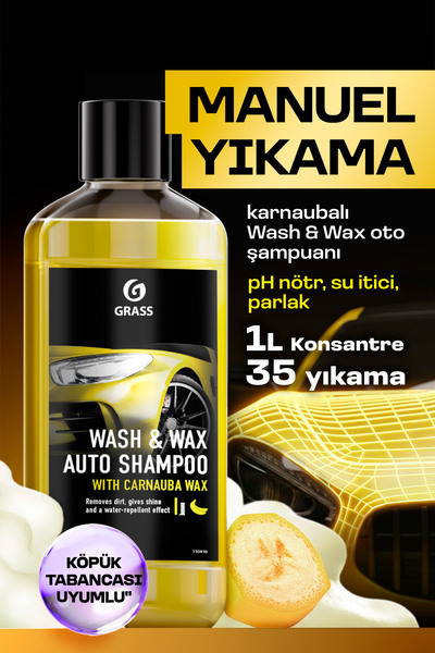 GRASS Araba Yıkama Şampuanı Wash Wax 900ml Oto Şampuanı & Boya Koruyucu Hızlı...