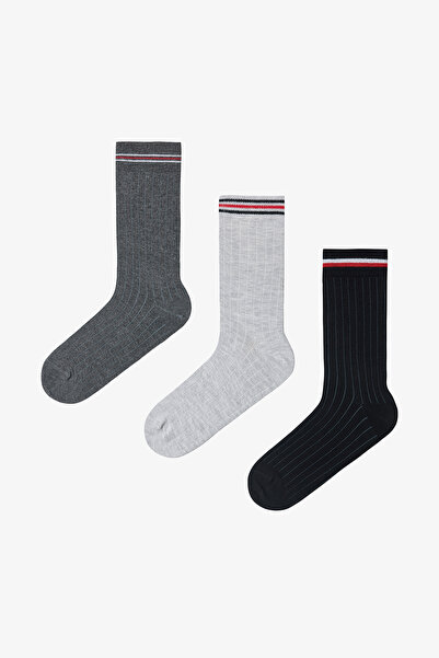 Penti Multicolored Men's Gray Line Striped 3-Piece Socks