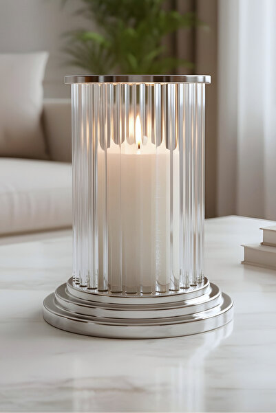 Bahar Aydınlatma Lustran Cam Borulu Gümüş Dekoratif Mumluk