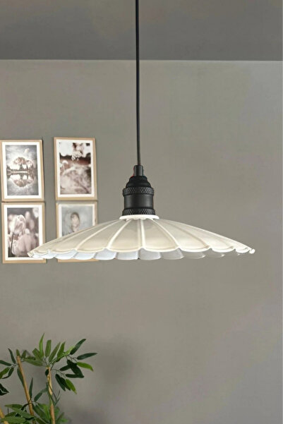 Bamyum Risso Beyaz Metal Büyük Avize Siyah Lale Başlık Tekli Rustik Cafe Mutf...