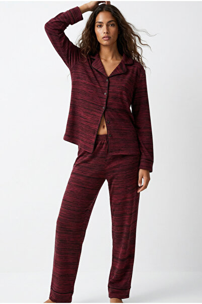 Siyah İnci Dark Burgundy Mixed Color Soft Textured Knitwear Winter Knitted Bu...