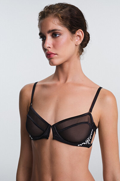 Penti Black Tiara Stone Detailed Underwire Unpadded Recovery Bra