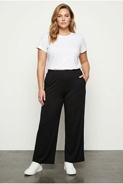 Stil Diva Pantaloni cu talie elastică mărime mare cu buzunare cu picior larg ...