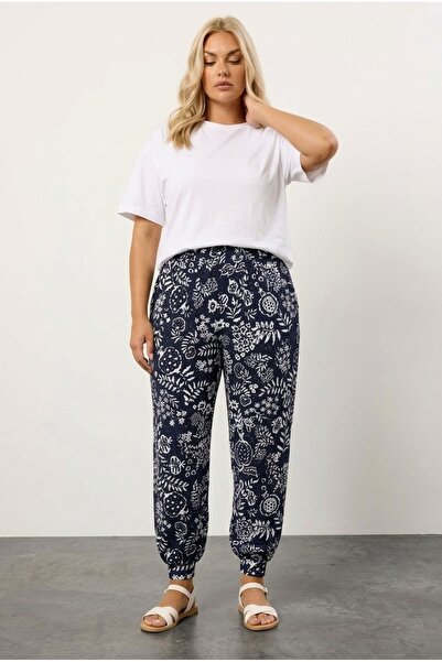 Stil Diva Pantaloni cu buzunare cu imprimeu cu tăietură de morcov de mărime m...