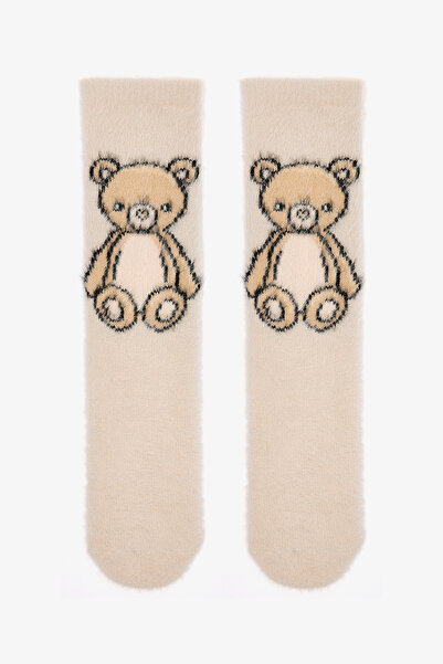 Penti Ecru Cute Bear Embroidered Home Shoes