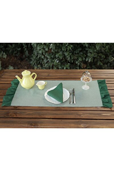 SOLE BOHO Yeşil Fırfırlı Pötikareli Runner (40 X 100 CM)