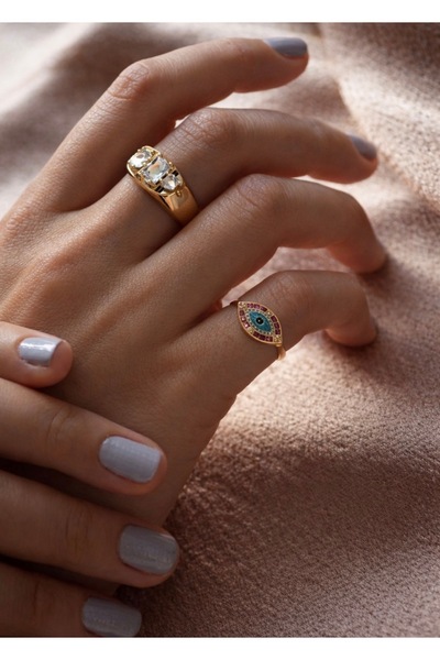 Markiz Takı خاتم ملون قابل للتعديل بتصميم مرصّع بالأحجار نازار سيرفي فانج