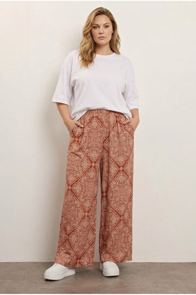 Stil Diva Plus Size Wide-Leg Elastic Waist Pocketed Wide Printed Stretch Fabr...