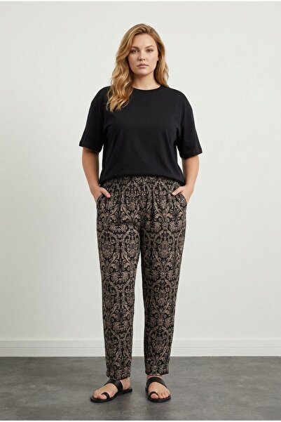 Stil Diva Mărime mare, cu talie și picior elastici cu buzunare cu model Panta...