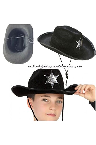 partidolu Καπέλο καουμπόι από τσόχα με σήμα Σερίφη, Παιδικό Μέγεθος, Μαύρο Χρ...