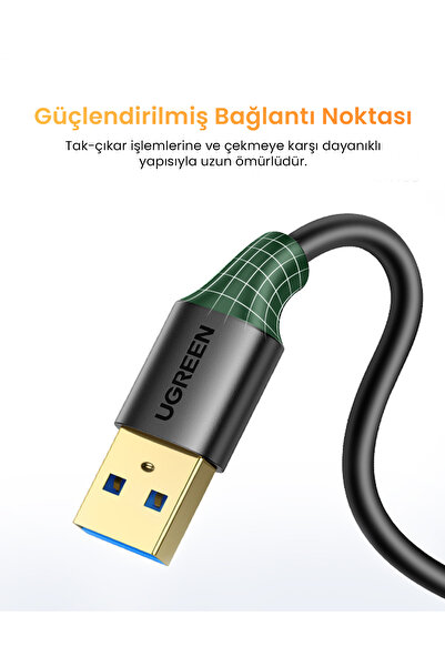 Ugreen USB 3.0 Uzatma Kablosu, 1 Metre, Siyah, 10368