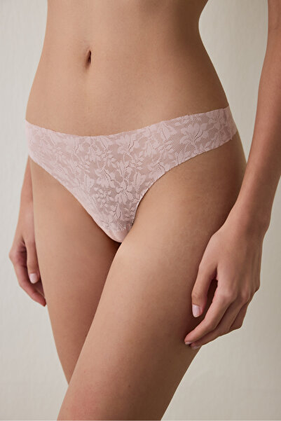 Penti Chiloți tanga cu talie medie Dusty Rose Lace Non-Marking Laser K croială