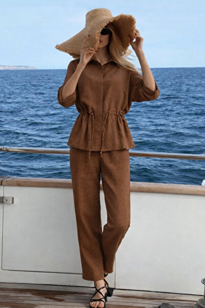 Markazzi طقم قميص سفاري نسائي من الكتان