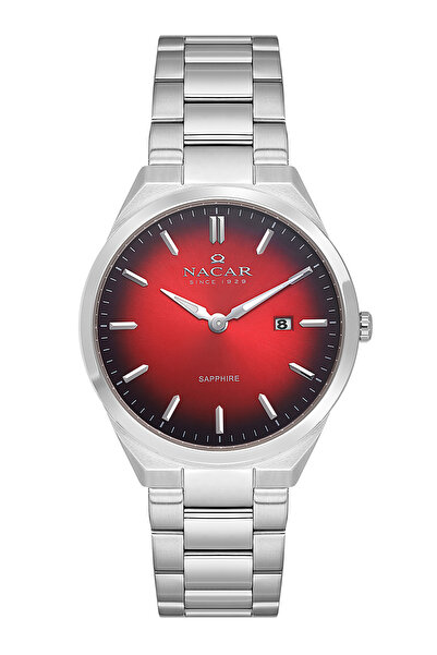 Nacar Sapphire Glass Classic Silver - Red Men's Watch Nc08-29420737-Arm