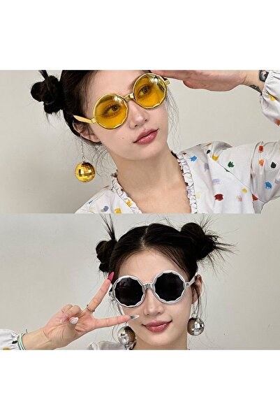 partidolu نظارات ريترو راوند ديسكو بولز فضية ذهبية اللون قطعتين هالو برايد ها...