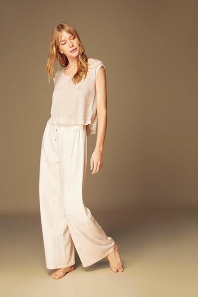 BONJOUR MADAME Bjm-1521 Pijama Takımı - Keten Kumaş Desenli