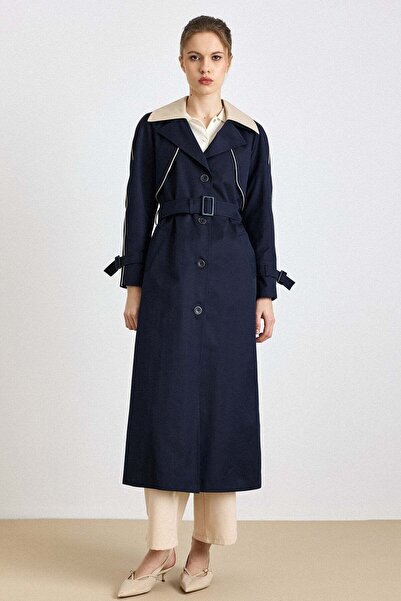 Olcay Çıkabilir Garni Yakalı Pelerin Detaylı Su İtici Özellikli Uzun Trençkot...