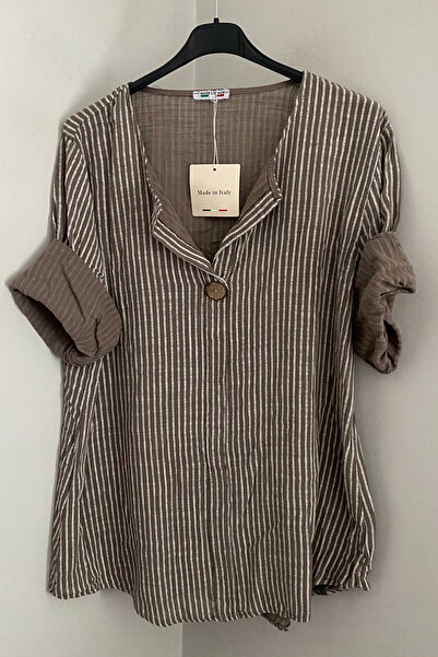 AYASOFYA OTANTIK Γυναικείο ιταλικό βιζόν ριγέ μανίκι 3/4 Oversize Casual 100%...