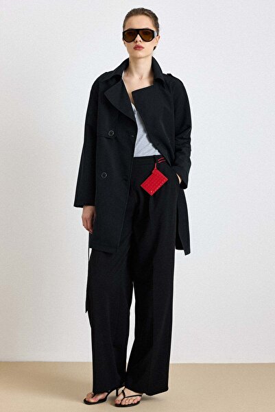 Olcay Cape Detailed Water-Repellent Feature a Unlined Trench Coat Black 6833