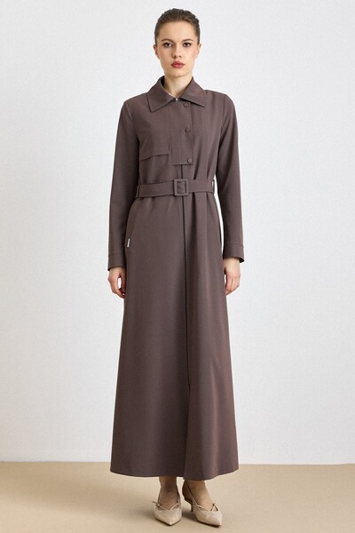 Olcay Fermur Closure with Snap Detail Lined Overcoat Mink 6840