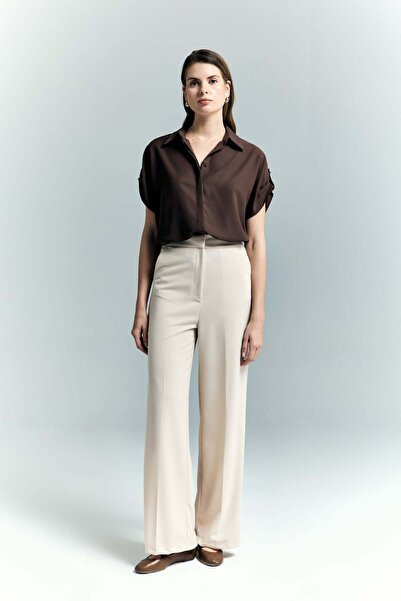 Sateen Palazzo Crepe Pants - Stone