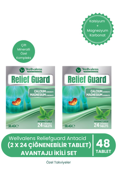 Wellvalens Relief Guard İkili Paket 48 Çiğnenebilir Tablet | Nane Aromalı, Ka...