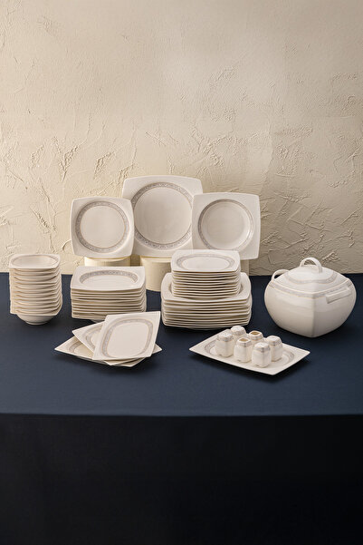 Emsan Fine Bone Dantel Yemek Takımı 60 Parça Kare