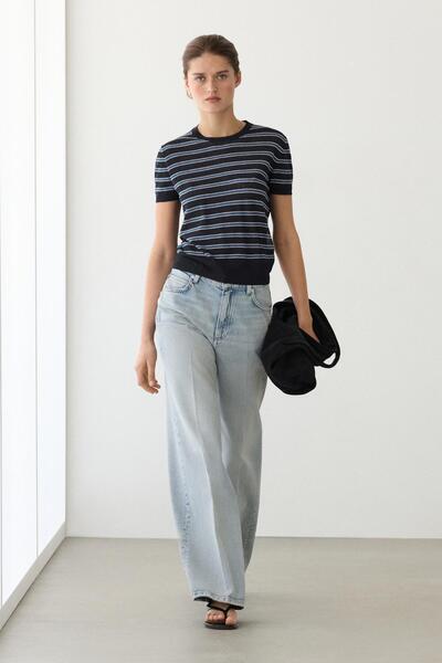 Massimo Dutti Kısa kollu çizgili detaylı kazak