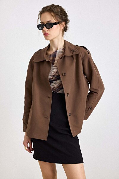 Olcay Apolet Detailed Water-Repellent Features a Unlined Short Trench Coat Br...