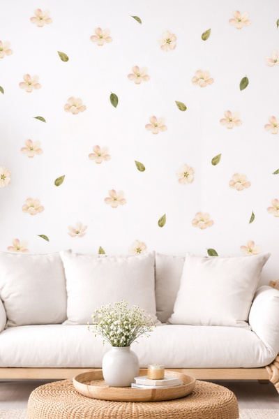 papermoods Suluboya Çiçekler ve Yapraklar Duvar Sticker Seti - Duvar Süsü