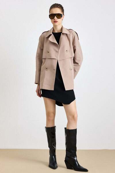 Olcay Cape Detailed Water-Repellent Feature a Unlined Short Trench Coat Vi̇zo...