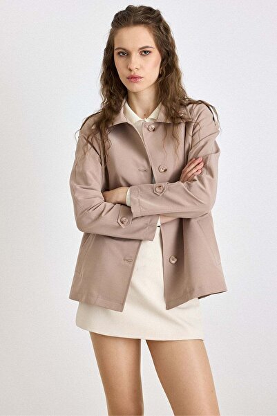 Olcay Apolet Detailed Water-Repellent Features a Unlined Short Trench Coat Vi...
