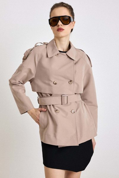 Olcay Cape Detailed Water-Repellent Feature a Unlined Short Trench Coat Vi̇zon 6835