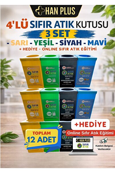 HAN PLUS Geri Dönüşüm Kutusu Seti 12 Adet (3 Takım) Sıfır Atık Kutusu + Ücret...
